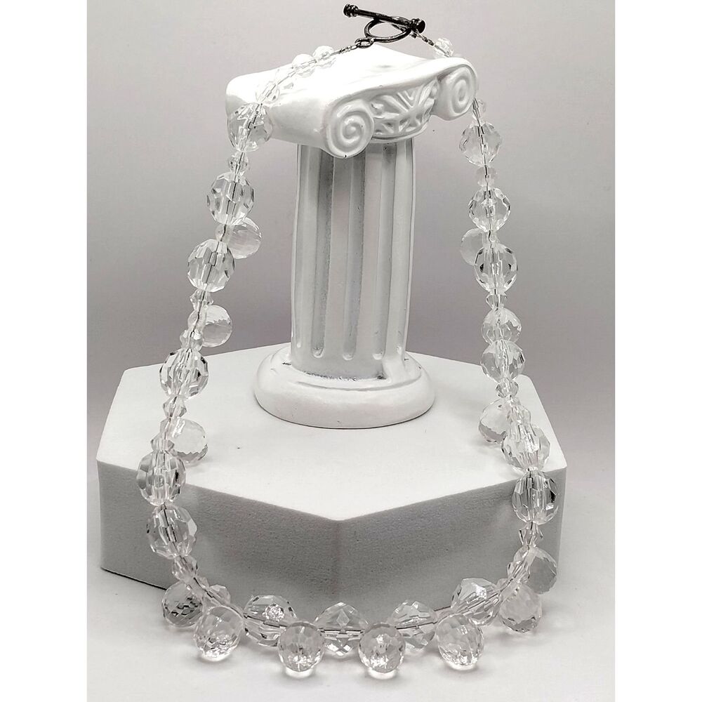 Vintage Faux Crystal Clear Lucite Beaded Necklace in Two Coordinated Shapes